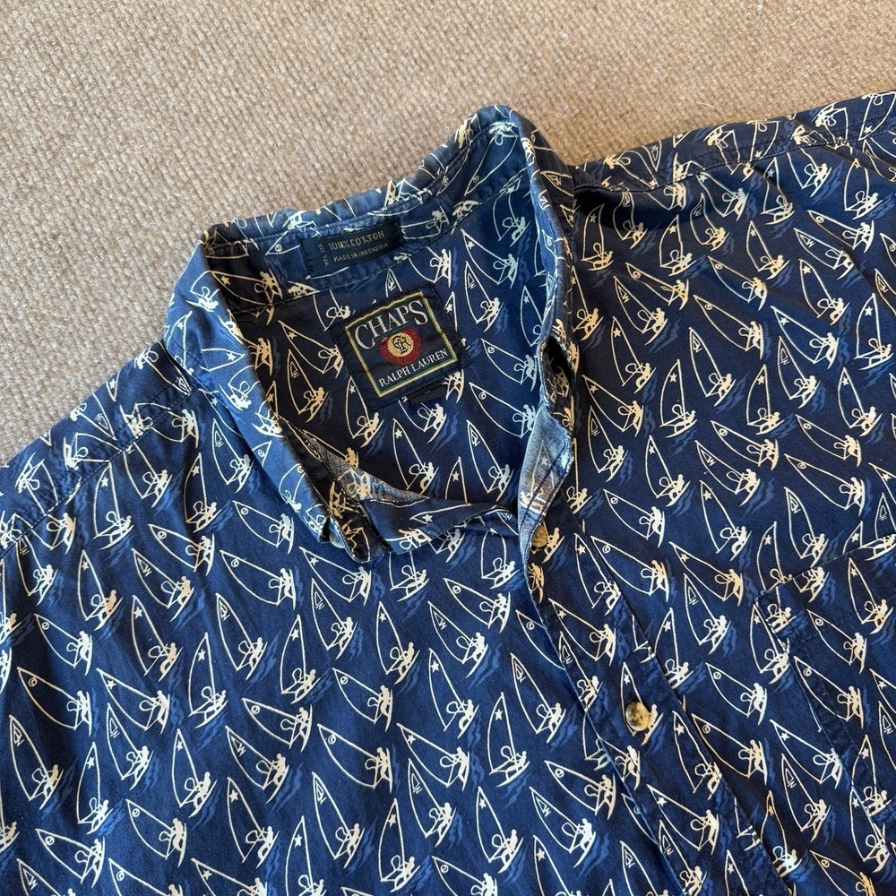 Vintage Chaps Ralph Lauren Men Shirt Blue Size L‎ Button Down Boats Nautica